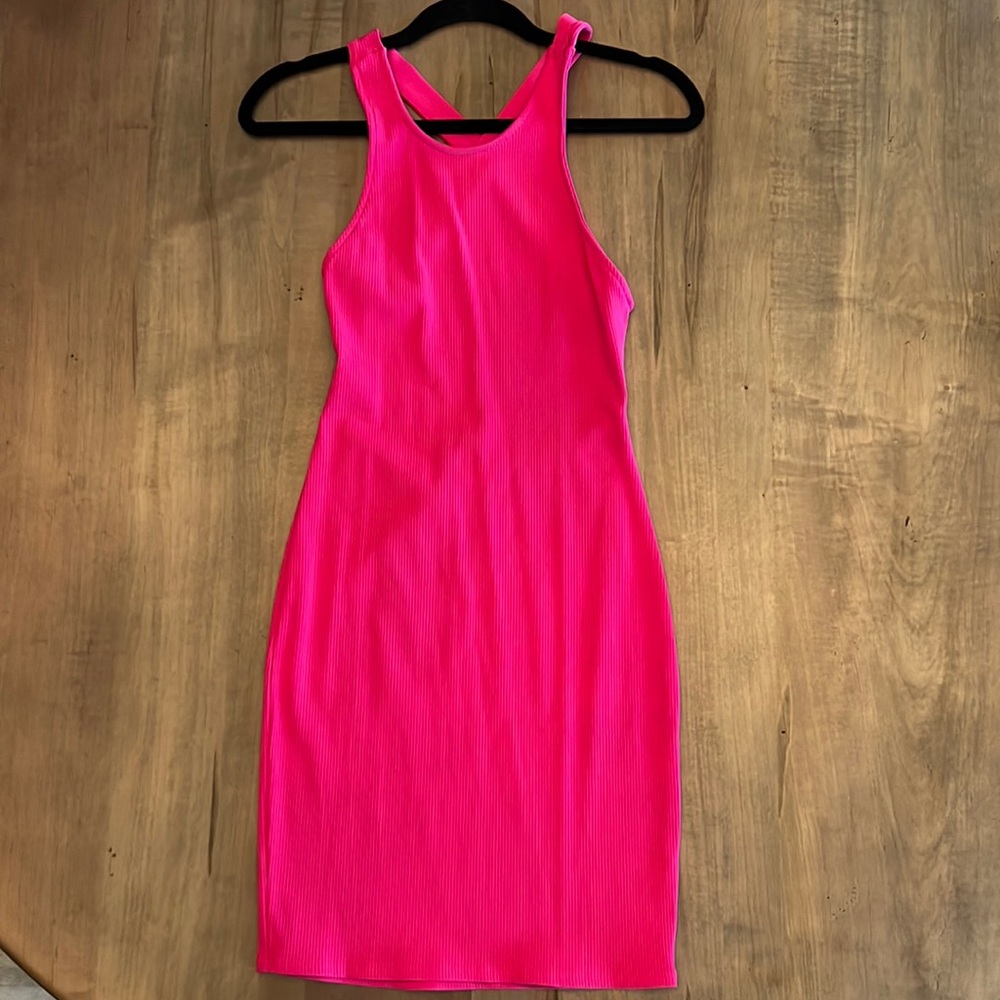 Lulus hot pink cross back bodycon dress Size M
